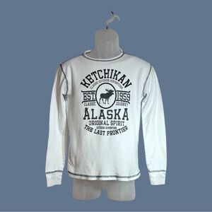Ketchikan Alaska Graphic White Waffle Long Sleeve Shirt 100% Cotton Size Small
